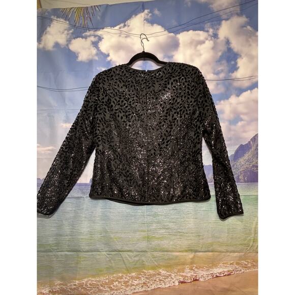 Kasper Dressy Top Black Floral Sparkle Evening Wear Back Zip Women's Size 6 - Picture 4 of 9